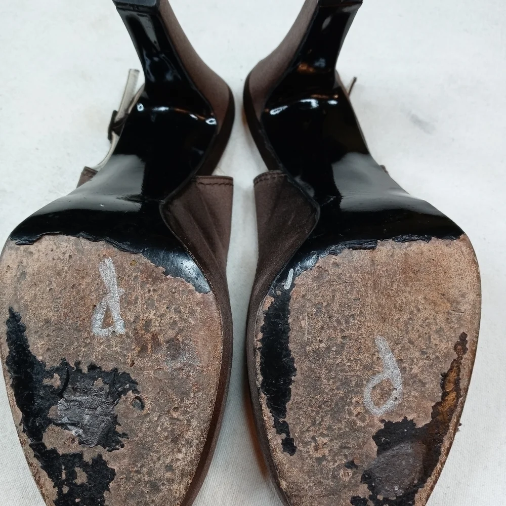 Stuart Weitzman brown satin slingback platform 9.5